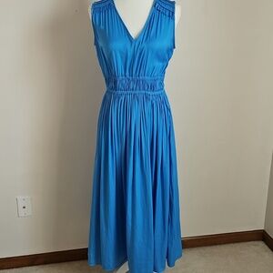 Joie M Silky Sleeveless Maxi Dress Blue Ruched Lightweight Romantic